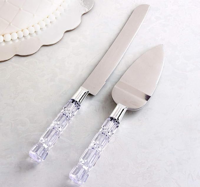 Stainless Steel Cake Knife and Server Set with Acrylic Handle Slicer Shovel Knife Pie Server Hand Tool with Cutting Knife Decorating Tools Set of 2