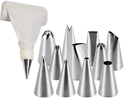 15 Piece Cake Decorating Set Piping Bag Tips with Steel nozzles Reusable 12pc Set