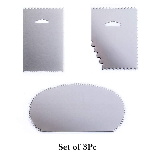 3Pc Cake Scraper Smoother Set, Stainless Steel Side Comb and Icing Smoother Set Oval, Rectangle, Paralelogram set of 3