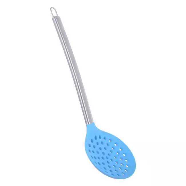 Silicone Serving Ladle with Stainless Handle steel Handle Slotted Spatula (Multi Colour)-1Pc