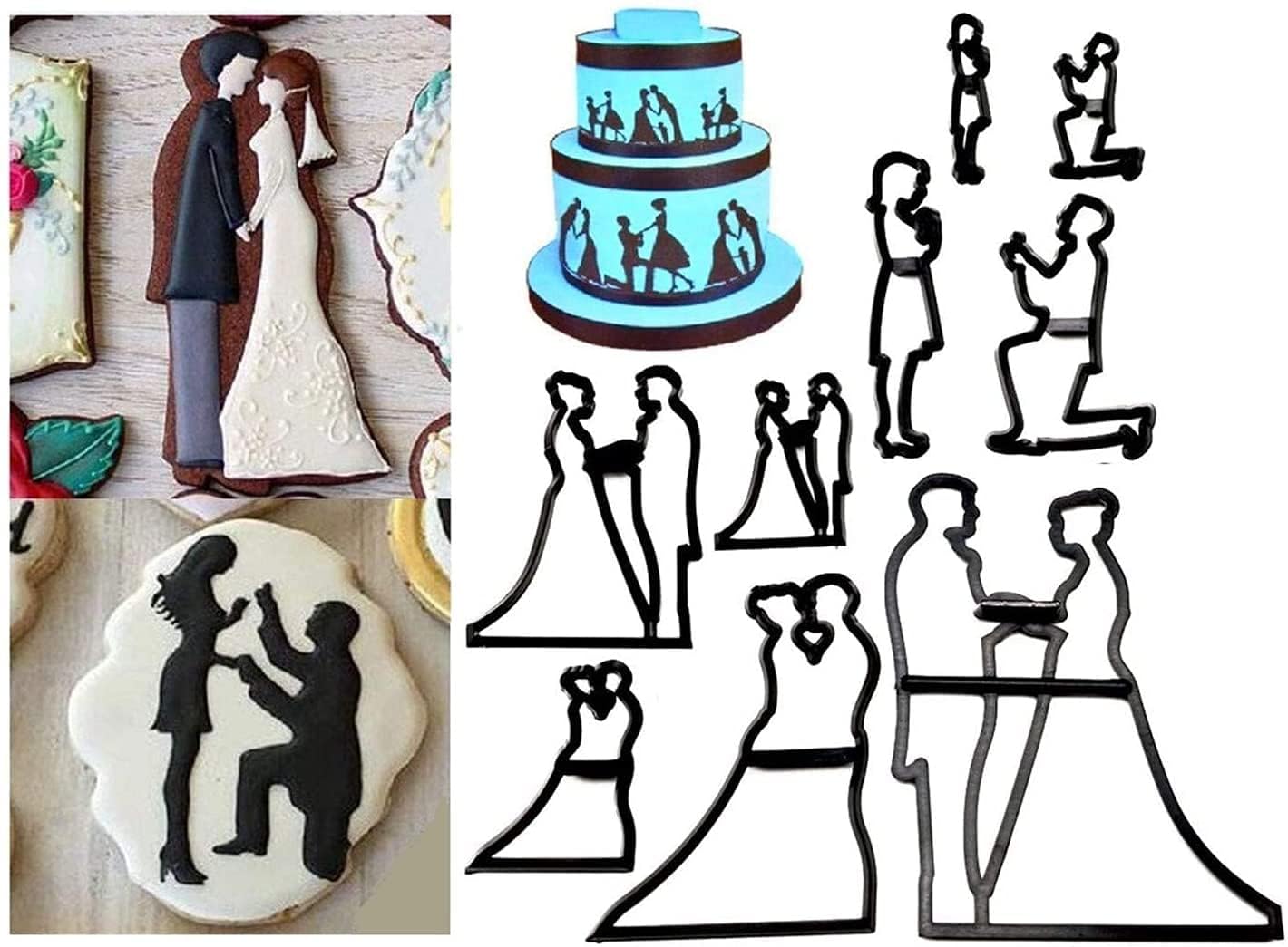 Set of 9 Fondant/Cookie Cutter Couples Plastic Silhouette Couple Fondant Cutters for Engagement, Anniversary,Wedding Cookie Cutter