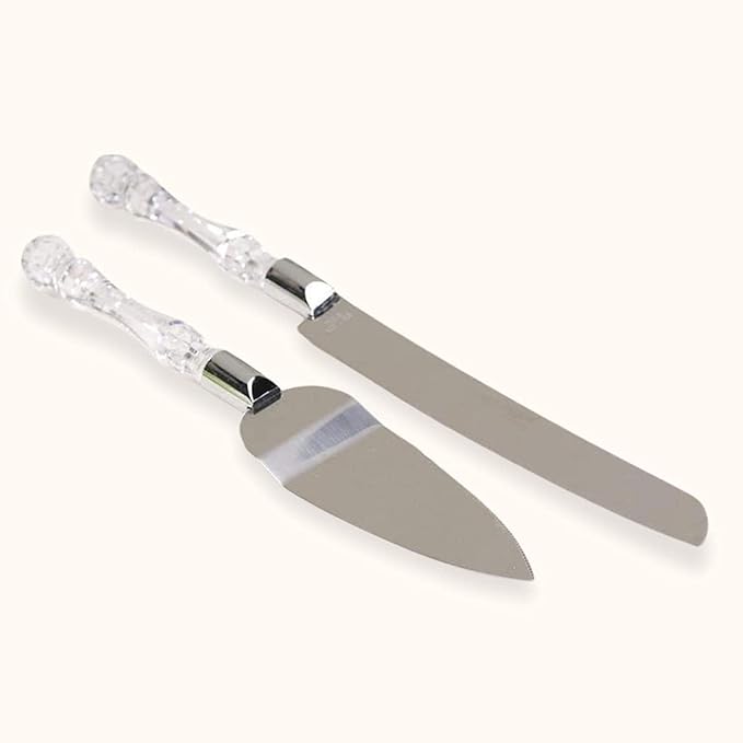 Stainless Steel Cake Knife and Server Set with Acrylic Handle Slicer Shovel Knife Pie Server Hand Tool with Cutting Knife Decorating Tools Set of 2