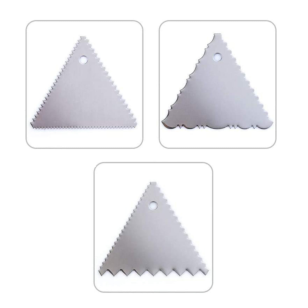 3Pc Triangle Cake Scraper Smoother Set, Stainless Steel Side Comb and Icing Smoother Set of 3