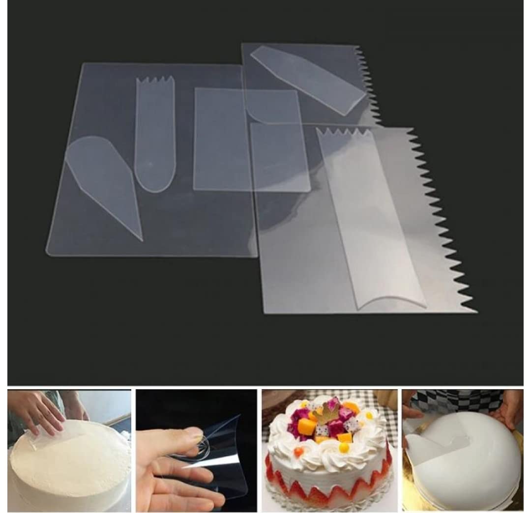 Flexible Plastic Zig Zag/Plane Designs Cake Scrapers  Set of 9-Pieces,Transparent