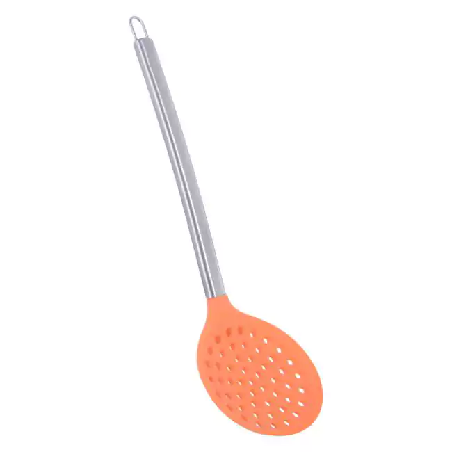 Silicone Serving Ladle with Stainless Handle steel Handle Slotted Spatula (Multi Colour)-1Pc