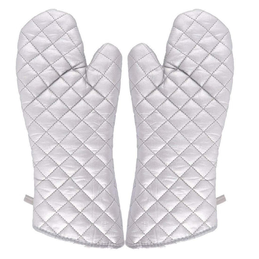 2PC Oven Gloves Heat Proof Microwave Heating Silver Coated Long heavy Oven Mitts, Baking Set of 2