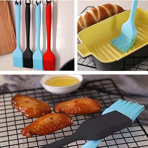 Large BPA Free Silicone Heat Resistant Oil Basting Pastry Cooking Baking Brush for Cakes Marinating Meat Steaks and Pastries, 21 cm, Multicolor