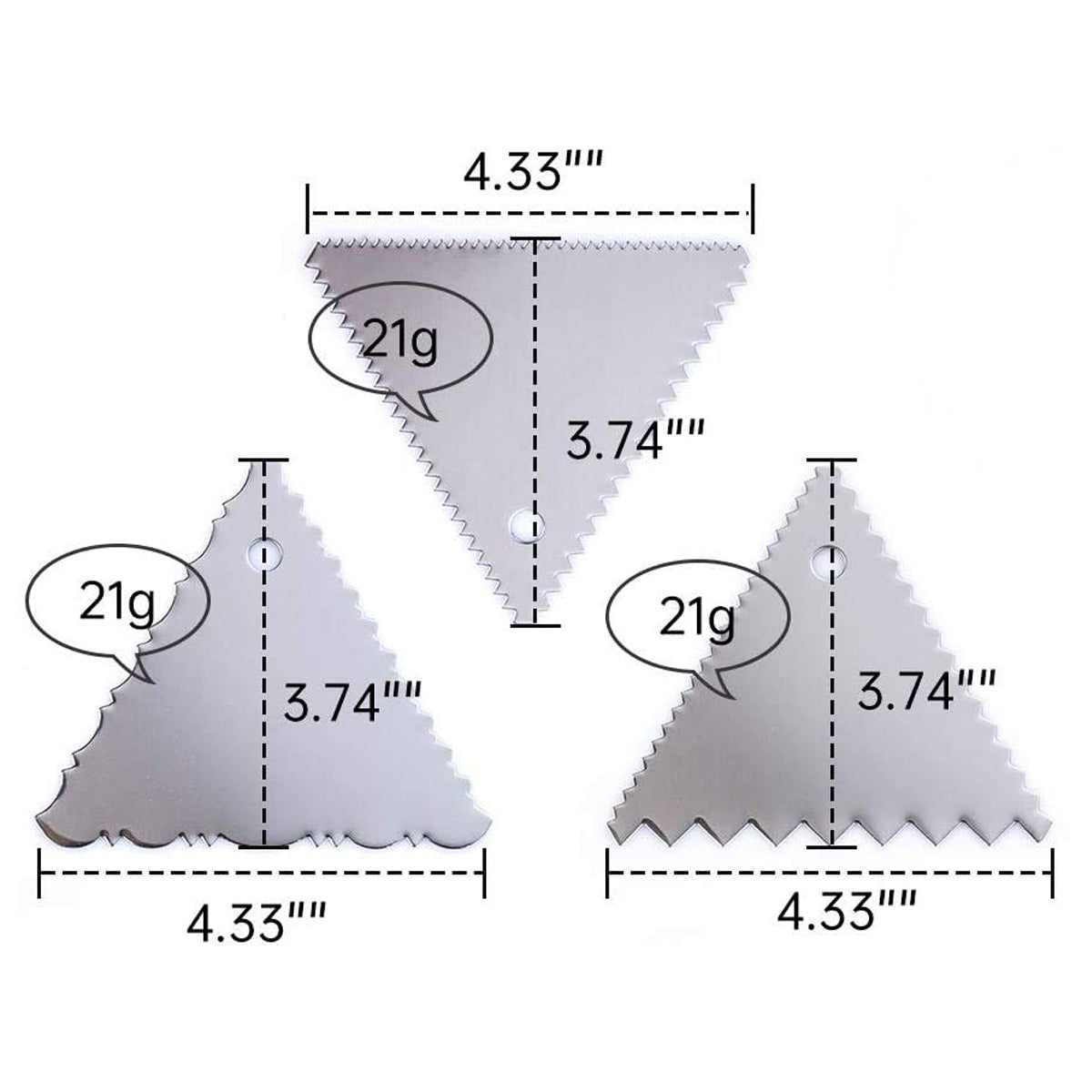 3Pc Triangle Cake Scraper Smoother Set, Stainless Steel Side Comb and Icing Smoother Set of 3