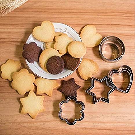 Stainless Steel 4 Different Shape, 12 pcs Set Cookie Cutter Shapes Includes - 3 Stars Shape - 3 Flowers Shape - 3 Round Shape - 3 Hearts Shape