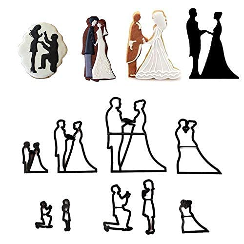 Set of 9 Fondant/Cookie Cutter Couples Plastic Silhouette Couple Fondant Cutters for Engagement, Anniversary,Wedding Cookie Cutter