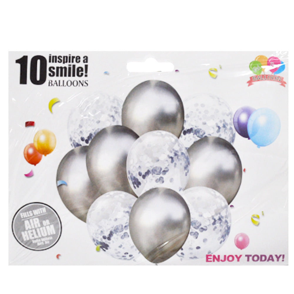 Metallic and Confetti Balloons for Party Decorations Toy Balloons B - Pack of 10 (Silver And White) /(Red white & Doted ballons)