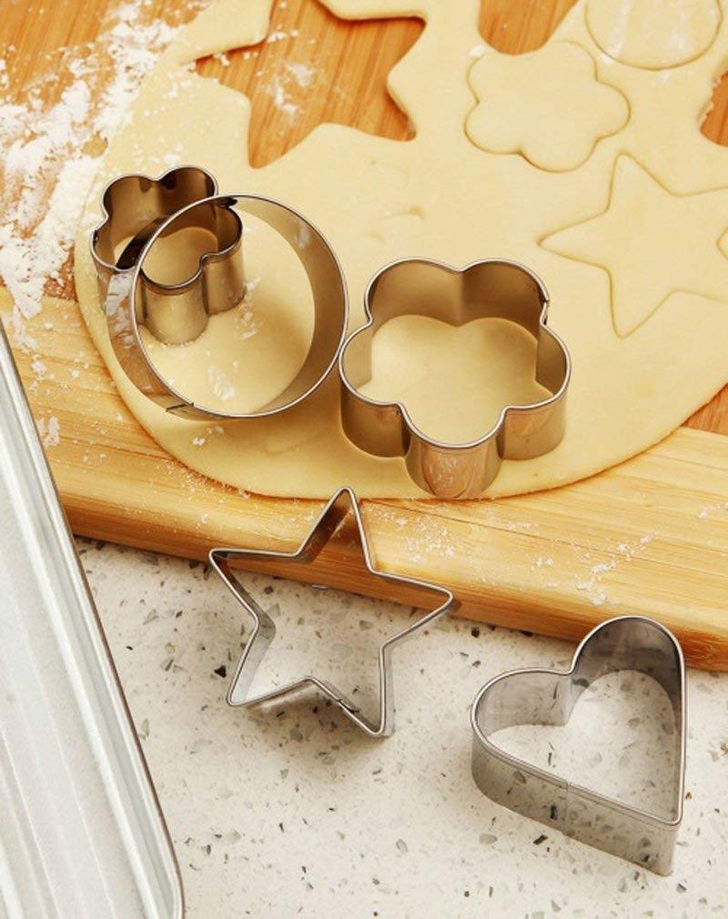 Stainless Steel 4 Different Shape, 12 pcs Set Cookie Cutter Shapes Includes - 3 Stars Shape - 3 Flowers Shape - 3 Round Shape - 3 Hearts Shape