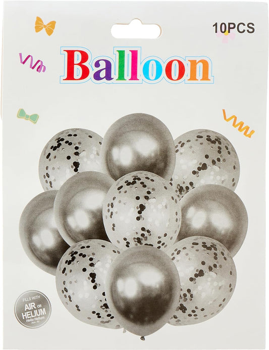 Metallic and Confetti Balloons for Party Decorations Toy Balloons Balloons for Birthday Anniversary Baby Shower Bachelorette Party Decoration - Pack of 10 (Silver And White) /(Red white & Doted ballons)