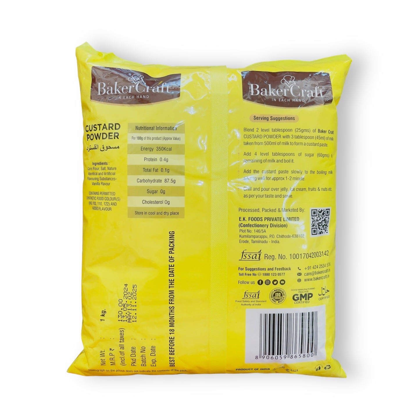 BakerCraft Custard Powder Vanilla Flavor 1 Kg