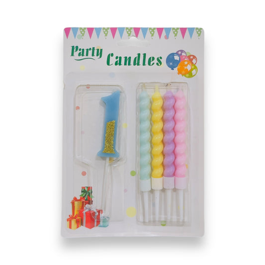 Party Candle 4 Single and Number One Candle 5 Pc Set