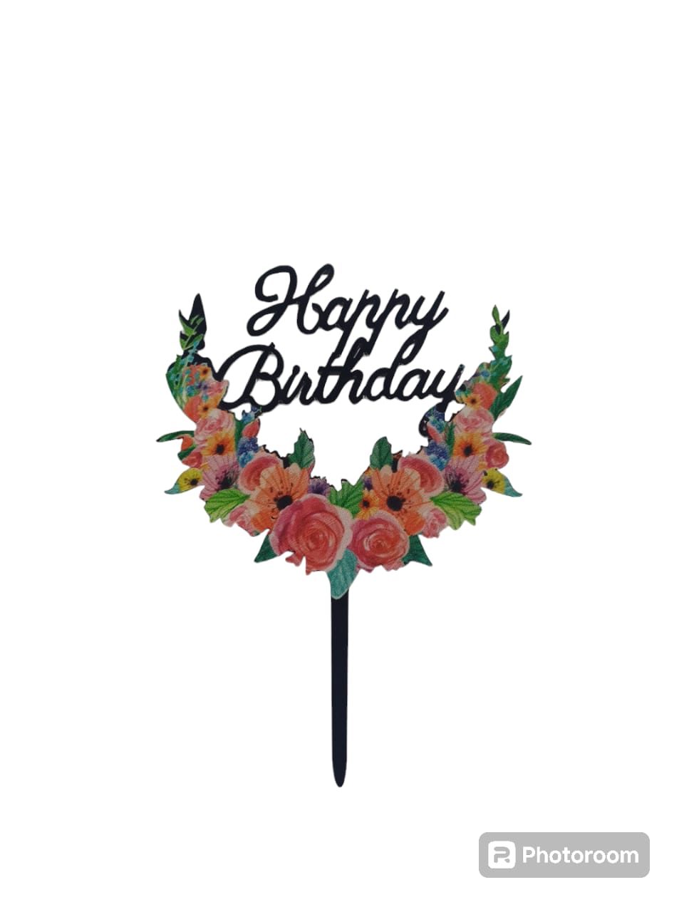 Happy Birthday Baking Cake Topper Black Flower Design 1 Pc