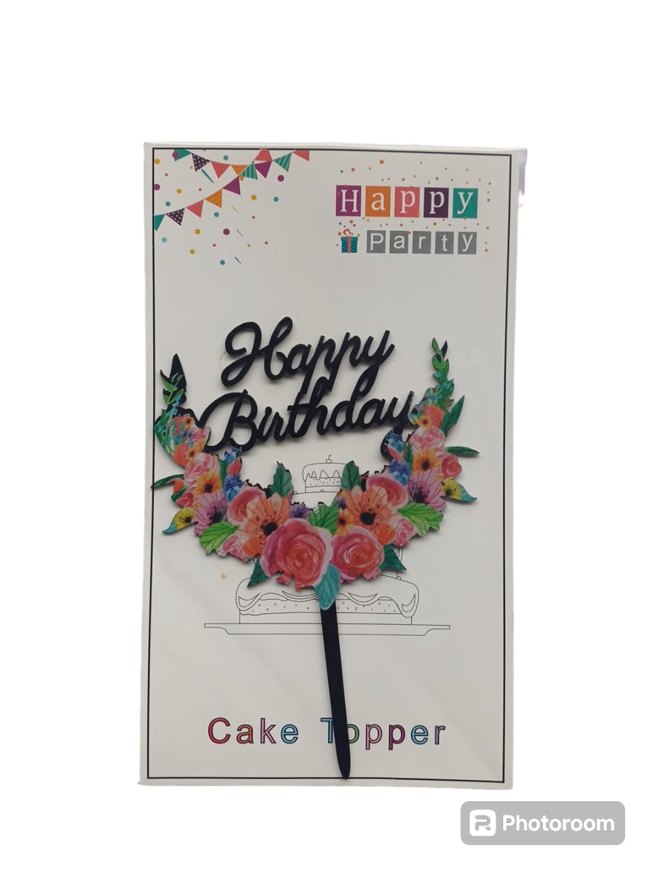 Happy Birthday Baking Cake Topper Black Flower Design 1 Pc