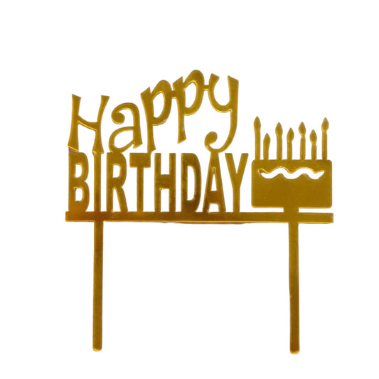 Happy Birthday Baking Cake Topper Gold Cake Design 1 Pc