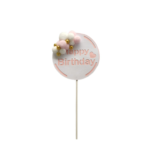 Happy Birthday Baking Cake Topper Round Rose 1 Pc