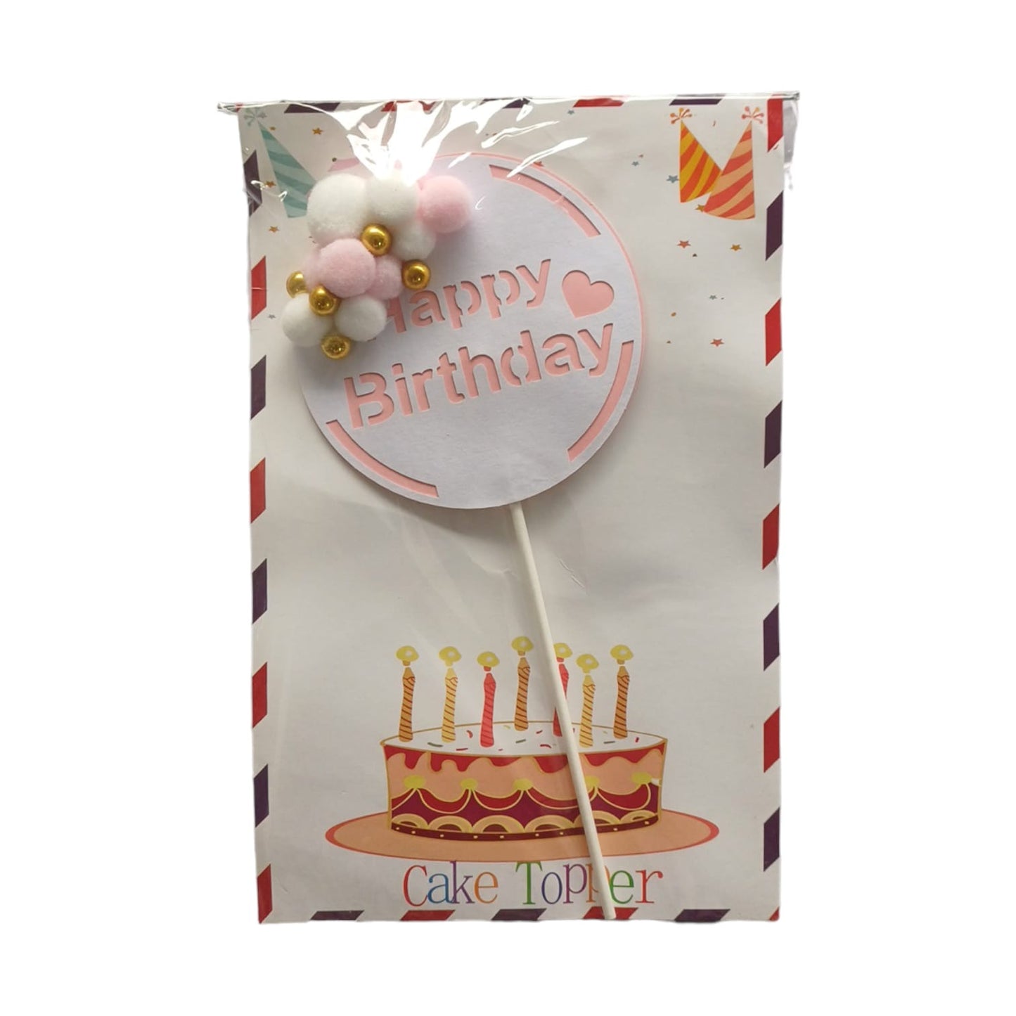 Happy Birthday Baking Cake Topper Round Rose 1 Pc