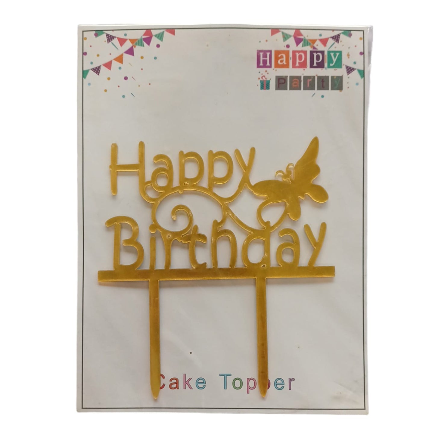 Happy Birthday Baking Cake Topper Gold Butterfly 1 Pc