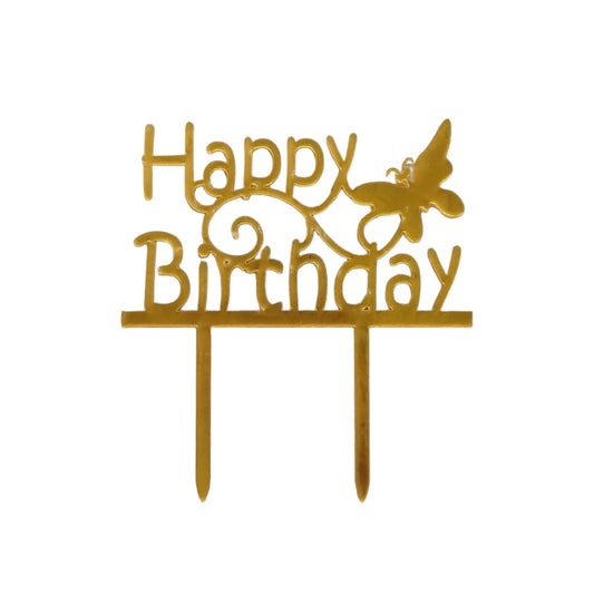 Happy Birthday Baking Cake Topper Gold Butterfly 1 Pc