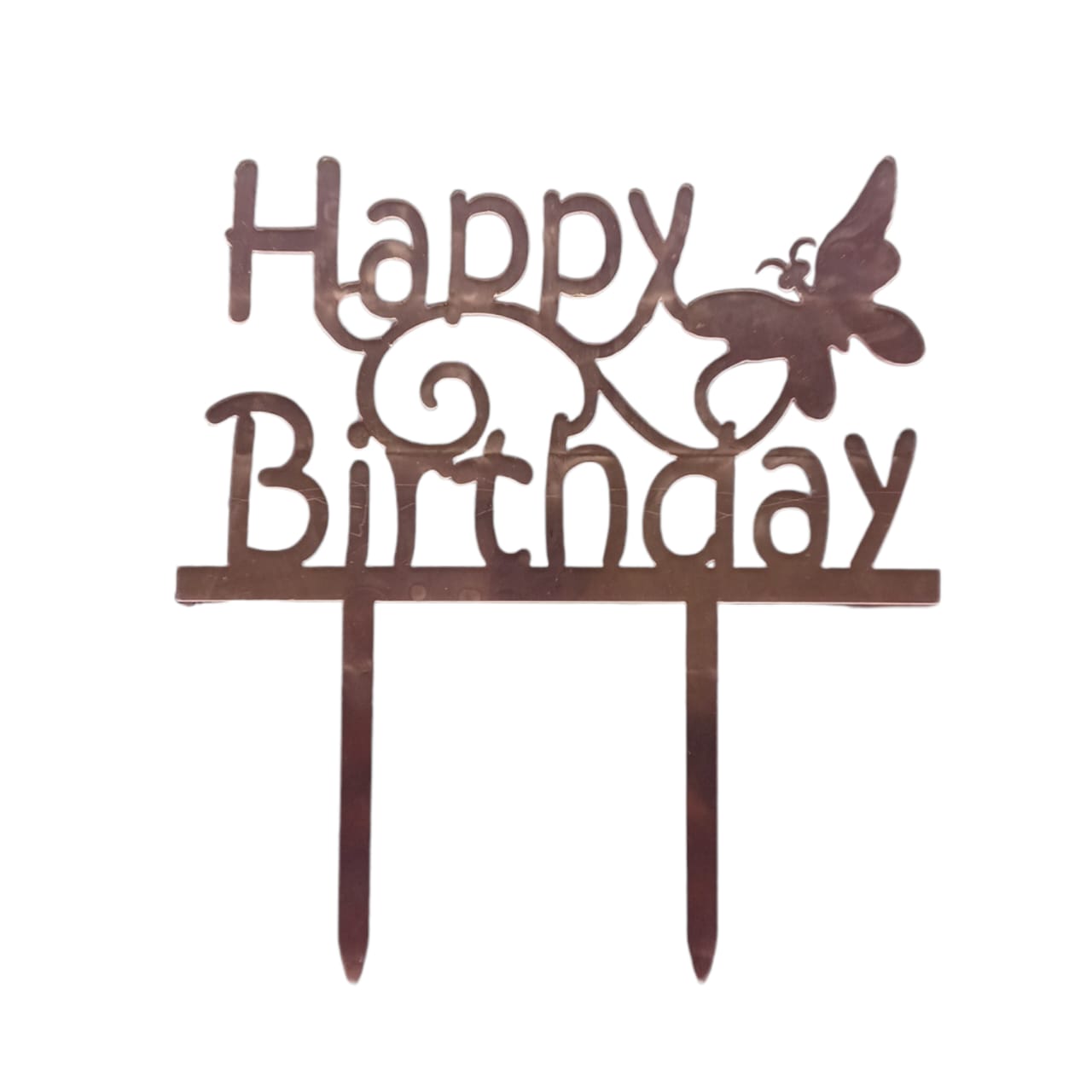 Happy Birthday Baking Cake Topper Silver Butterfly Design 1 Pc