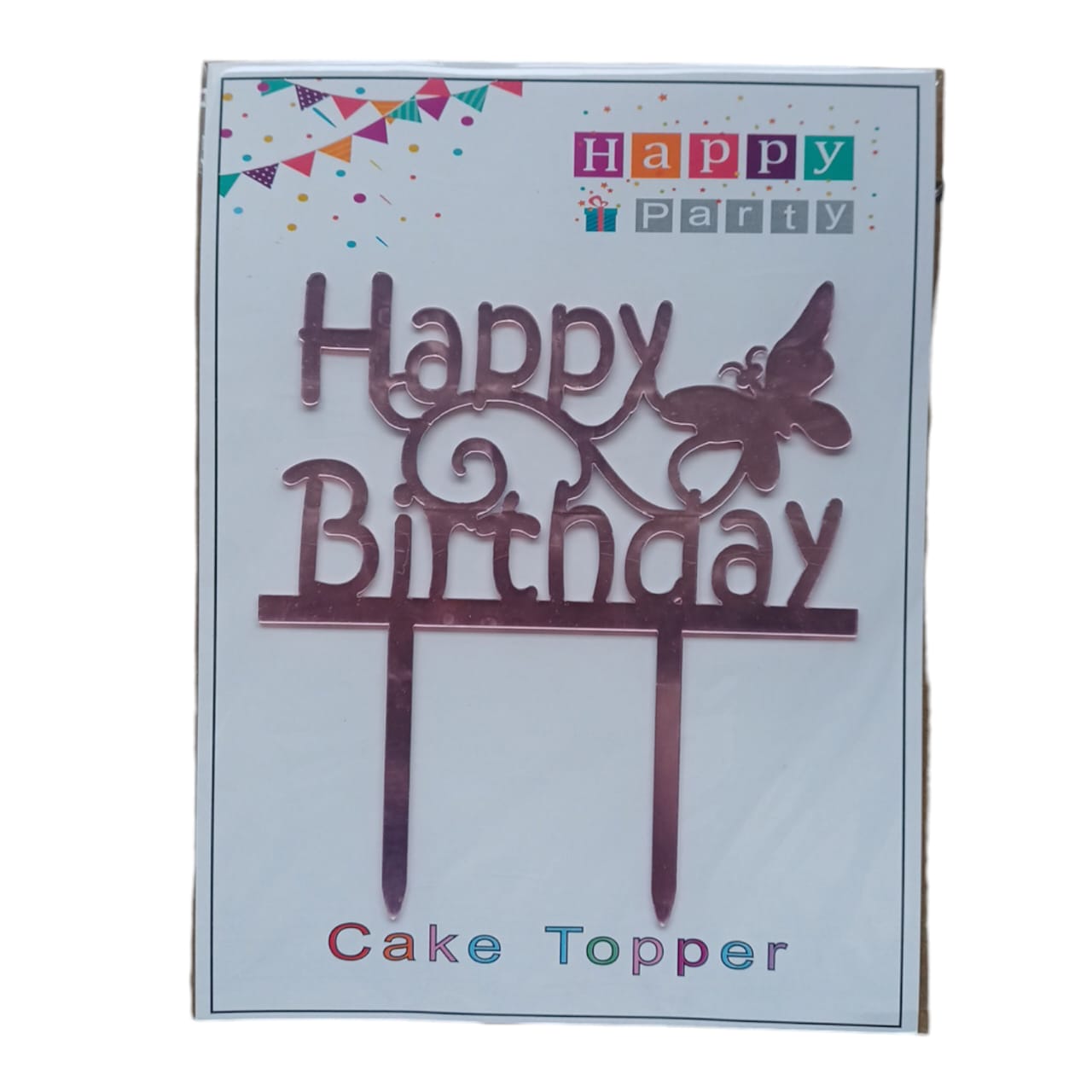 Happy Birthday Baking Cake Topper Silver Butterfly Design 1 Pc