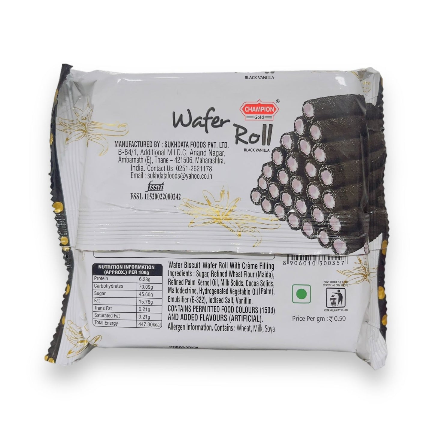 Champion Wafer Roll Black Vanilla 60 gm